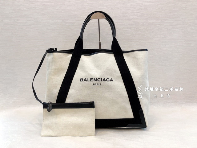a9900巴黎世家balenciaga米黑帆布黑logo購物袋 (台北店)